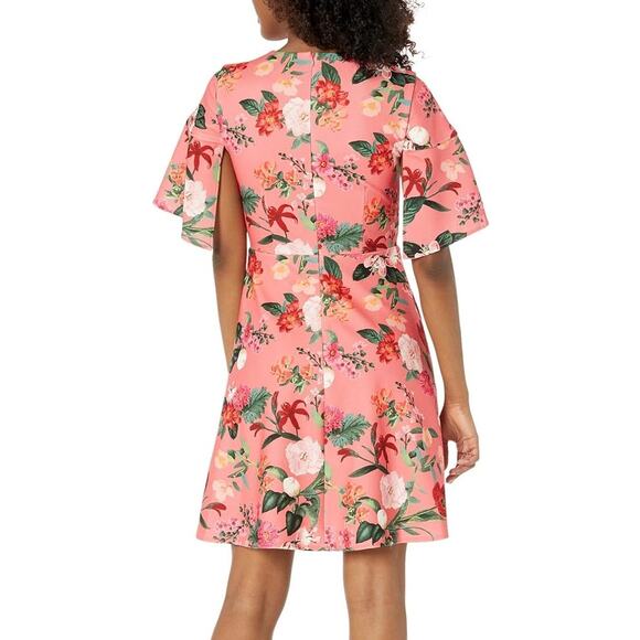 Vince Camuto NWT Coral Floral Pebbled Crepe Split Sleeve Fit & Flare Dress - Picture 2 of 10